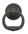 Provence Collection Matte Black Iron Ring Pull for Cabinets and Drawers, traditional cabinet hardware front view