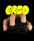 Featherweight Optical Gaming Mouse With Slick Ergonomic Frame Ultra Low Latency Tracking For Crisp Aim Weighs Just Forty Four Grams So You Move Quick Zero Drag Grip And Tough Switches For Grinding Out Win Streaks, hand gripping mouse from above on black background.