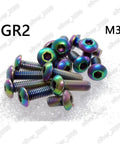 Top Shelf Rainbow Anodized Grade 2 Titanium Hex Socket Button Head Screws M3 By 15 Millimeters Pack Of Fifty, showing colorful bolts.