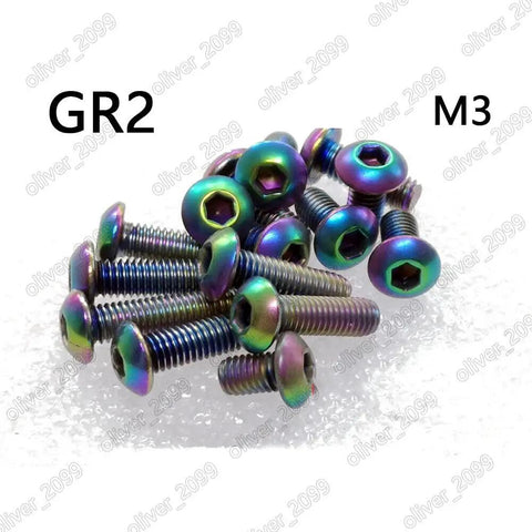 Top Shelf Rainbow Anodized Grade 2 Titanium Hex Socket Button Head Screws M3 By 15 Millimeters Pack Of Fifty, showing colorful bolts.