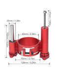Built Tough Aluminum Router Table Insert Plate With Stainless Steel Lift Base No Bull Setup Killer Accuracy For Small Trimmers showing red lift base and dimensions.