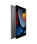 Certified Refurbished 2021 Tablet With A Slick 10.2 Inch Retina Display And Seamless Wi-Fi Streaming Packing 64GB Solid Storage In Classic Space Gray side view showcasing screen and sleek design.