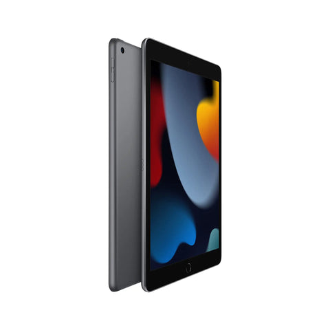 Certified Refurbished 2021 Tablet With A Slick 10.2 Inch Retina Display And Seamless Wi-Fi Streaming Packing 64GB Solid Storage In Classic Space Gray side view showcasing screen and sleek design.