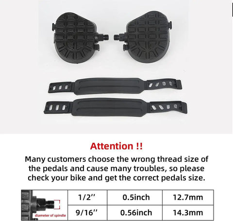 One Half Inch Thread Pedals For Indoor Cycling And Home Exercise Bikes With Toe Clips Universal Fit Durable PP Plastic