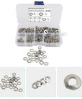 350 Pieces Stainless Steel Lock Washer Kit For Screws Bolts And Automotive And Household Repairs shown in open storage box
