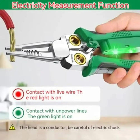 Premium Ergonomic Wire Stripper With Padded Grip For Clean Insulation Removal On Multi Size Cables, showing electricity measurement function.