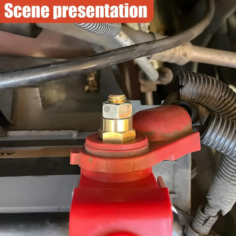 2 Pack Side Post Battery Terminal Extension Bolts 3/8-16 And 3/8-24 Brass Extender Screws With Nuts Gold Connector Adapters For Standard Car Batteries installed