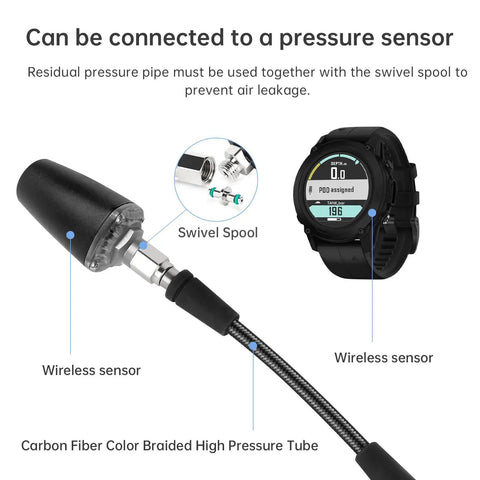 Heavy Duty Braided High Pressure Scuba Regulator Hose for Recreational Diving with carbon fiber look and pressure sensor setup