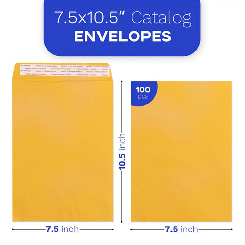 Open End Manila Envelopes 7.5 By 10.5 Inches Yellow 100 Pack With Peel And Seal Closure heavyweight kraft construction