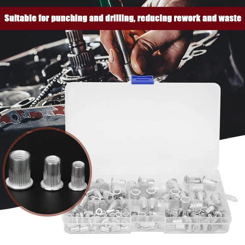 Heavy Duty Aluminum Rivet Nut Kit M3 Through M8 Threaded Inserts For Sheet Metal And Automotive Projects 150 Piece Fastener Set