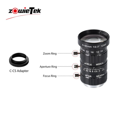 Low Distortion 5 To 50mm C Mount Zoom Lens For Raspberry Pi HQ Camera IMX477 And ZowieCAM POV CS Mount with C-CS Adapter