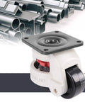 Heavy Duty Retractable Leveling Casters With Durable Nylon Wheels And Beefy Aluminum Hubs Handle Up To 551 Lbs close-up on base and wheel.