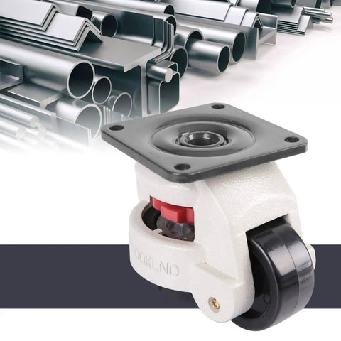 Heavy Duty Retractable Leveling Casters With Durable Nylon Wheels And Beefy Aluminum Hubs Handle Up To 551 Lbs close-up on base and wheel.