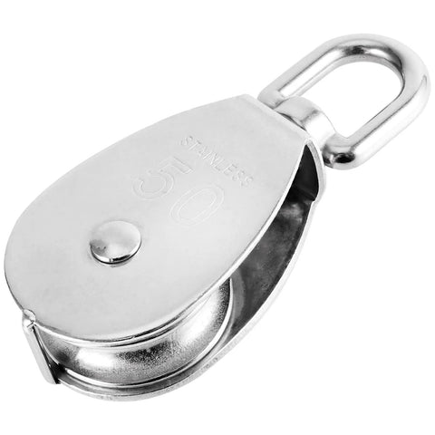 M50 Single Pulley Block 4 Pack Heavy Duty Stainless Steel Pulley System With 881 Lb Load Capacity, swivel eye block in silver