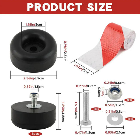 4 Pack 2.5 Inch Round Rubber Trailer Ramp Door Bumpers With Screw Kits and reflective strip, beefy heavy duty