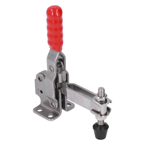 Top Tier Stainless Steel Arrow Storage Case Toggle Clamp With Durable Adjustable Latch For Heavy Duty Mechanical Equipment And Home DIY Projects You Need, with red grip and metal base.