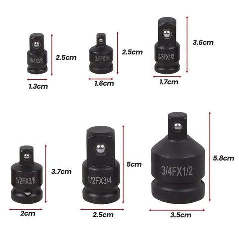 Ultimate Socket Adapter Driver And Wrench Conversion Kit With Versatile Multi Size Connection System For Fast Tool Sleeve Switching High Pressure Resistant Build You Totally Gonna Love This Gear, 6pc black steel adapters with sizes shown