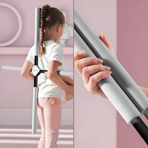 Posture Corrector Stick For Back Pain Relief And Spine Alignment Upper And Lower Back Stretcher being used by a young girl and detailed close-up