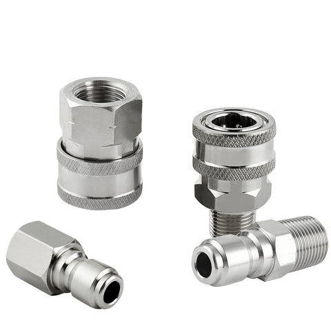 Raincovo stainless steel pressure washer fittings, 4-piece quick-connect adapter set (3/8) with male and female threads