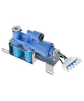 Dual Water Valve Replacement For Refrigerators OEM Style Part WR57X10098 with blue plastic valves and metal bracket