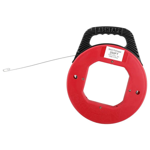 250 Ft Electrician Fish Tape Reel with Spring Steel Fishtape, 1/8 Inch Cable, No Fuss Wire Puller for Walls, Conduit, Pipes