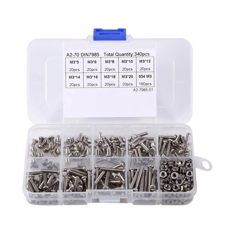 Stainless Steel Screws And Nuts Set Kit 340 Pieces 304 Rustproof Hardware Fasteners For Furniture Repair DIY Projects And Machine Building Durable Weatherproof Pack in plastic case