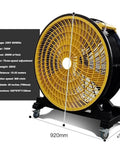 Premium 220V Heavy Duty Floor Fan With 92 Cm Wide Diameter And Tough As Nails Steel Build Delivering Beast Mode Three Speed Settings For Insane 30 Meter Airflow Range - side view showing dimensions and design details.