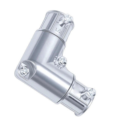 1/2 Inch 90 Degree Inside Corner Conduit Fitting Zinc Alloy Electrical Pull Elbow for EMT Wire Routing, shiny silver finish.