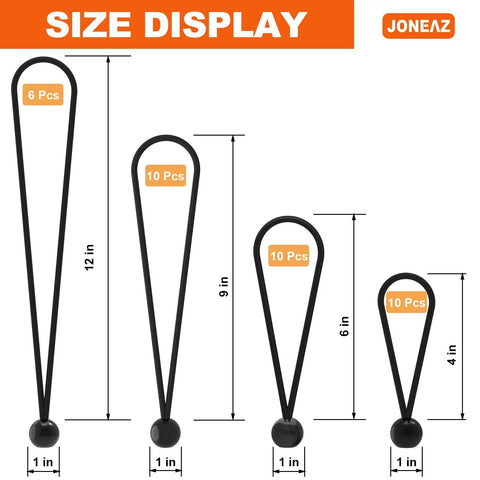 36 Pack Ball Bungee Cords Set In Assorted Sizes 4 Inch, 6 Inch, 9 Inch, And 12 Inch, 5mm Heavy Duty Elastic Cords With 1 Inch Balls