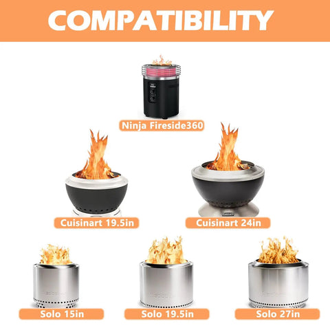 Compatibility chart for Built Tough Heavy Duty Steel Fire Pit Stand with Ninja Fireside360, Cuisinart, and Solo Stove models