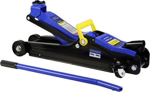 Low-Profile Floor Jack 2-Ton Quick Lift Hydraulic Car Jack For Heavy-Duty Lifting, Adjustable Height 3.3 To 15.2 Inches, Steel Trolley Jack Workhorse 4000 Lbs Capacity, Blue