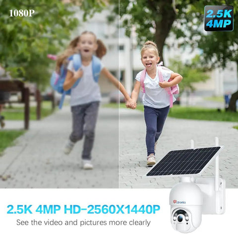Rugged Solar Wireless Security Camera With 2.5K 4MP Clarity Outdoor Battery Powered 10000mAh highlighting kids' clear image