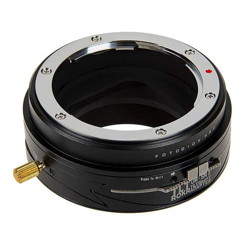 Tilt Shift Lens Mount Adapter For Olympus OM Lenses To Sony E Mount Cameras With 20mm Shift And 10 Degree Tilt 360 Degree Rotation Infinity Focus Ready Pro Grade Build For Serious Shooters, black metal adapter