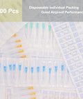18 Gauge 1 Inch Luer Lock Needles 100 Pack Industrial Pro Grade Stainless Steel Individually Wrapped For Precise Fluid Transfer And Injection Tasks For Medical Use shown in individual packaging.