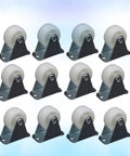 White Furniture Caster Wheels 12 Pcs PP 1 Inch for Office and Home, small plastic wheels with metal brackets.