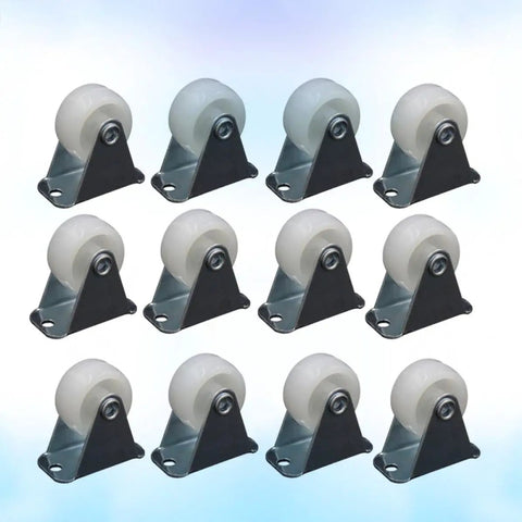 White Furniture Caster Wheels 12 Pcs PP 1 Inch for Office and Home, small plastic wheels with metal brackets.