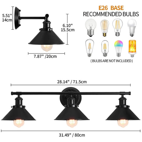 Farmhouse Vanity Lights Two Light Over Mirror Bathroom Fixture Matte Black Wall Sconces With Metal Shades