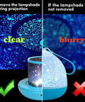 Comparison of clear vs blurry projection from Epic Kids Star Projector Night Light With Three Color LED Bulbs And Six Modes