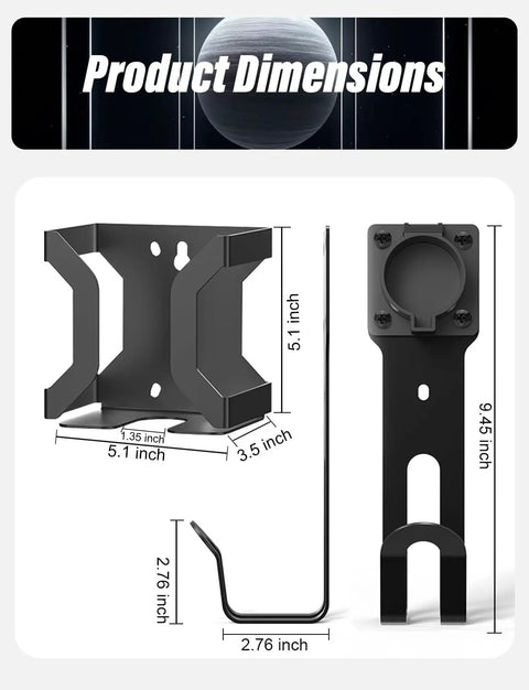 Product dimensions of Heavy Duty Wall Mount J Hook Bracket To Store J1772 EV Charger Cables, showing size details.