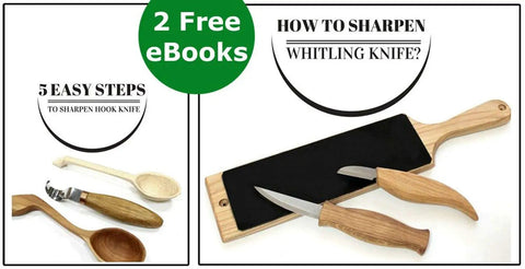 Image showing Dead Reliable Wood Carving Hook Knife For Spoon Whittling And Bowl Crafting with sharpening guide and tools.