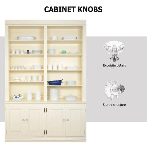 Hella Bright Acrylic Drawer Knobs 6 Pack Single Hole Cabinet Pulls Top Shelf Dresser Handles displaying knobs on cream cabinet.