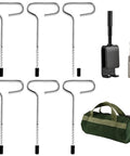 All In One Ice Anchor Tool Kit With Drill Adapter For Ice Fishing Stakes And Nails, Stainless Steel Auger Accessories Set shown with 6 spikes and bag