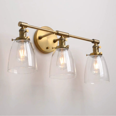 Vintage Industrial Three Light Wall Sconces With Oval Cone Clear Glass Shades Antique Finish, E26 Base, 60W Max Per Bulb