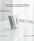 Crystal Clear L Shaped Bookends For Desk And Shelf Organization supporting books on a white glass surface