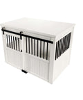 EcoFlex Homestead Sliding Barn Door Dog Crate In Antique White Large with durable furniture style and moisture resistant material
