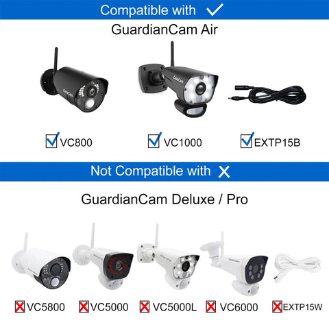 Image showing compatible and not compatible cameras with Plug And Play DIY Wireless Security Camera System With 7 Inch Touchscreen Monitor And Two 720p Cameras No Monthly Fees AC Powered Two Way Audio Free App Micro SD Card Included Battery Installed Model VS802.