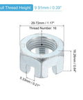 Beefed-Up Heavy Duty 3/4-16 UNF Hex Slotted Nut Grade 6.8 Zinc Plated Carbon Steel For Machinery Repair, Durable Silver Hardware, 1.17 Inch Across Flats, 16 Threads, Slotted Locking Nut, 2 Pack; shown with dimensions