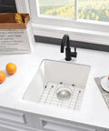 Undermount White Bar Sink 15x17 Deep Single Bowl For Wet Bar And RV Kitchen, Quartz Composite, Built Tough Hygienic Non Porous Surface