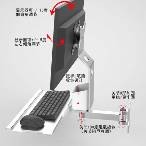 Beast Mode Heavy Duty Monitor And Keyboard Mount Industrial Wall Tray with adjustable screen and keyboard setup.