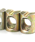 Beefy Carbon Steel Slotted Barrel Nuts M6x12mm and M8x15mm for Furniture Assembly close-up view showing threads and slot